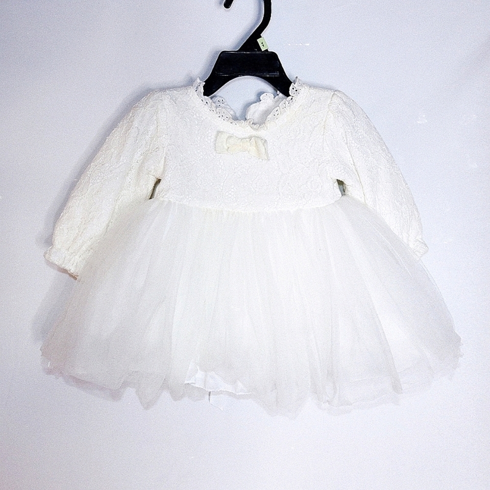 Baby Girl Winter White Lace dress, Flower girl, Baptism Dedication Dress 6mos